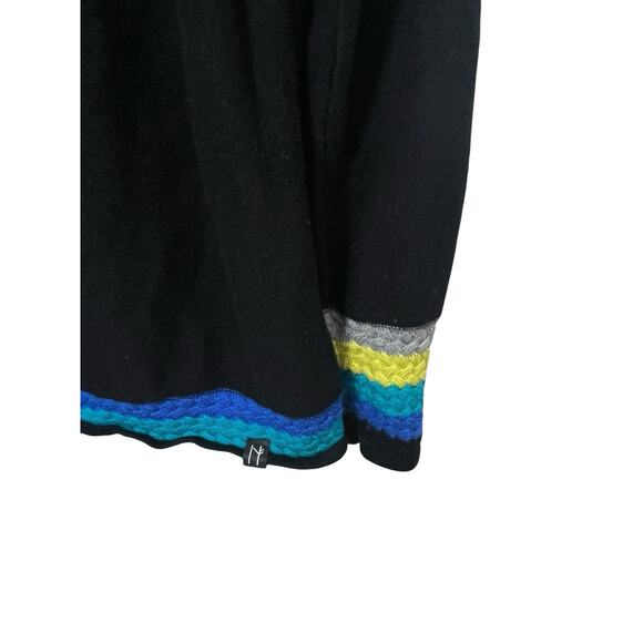 Neve Wool Sweater 1/4 Zip Black Multicolor Large Ski Stripes Preppy Mock Neck - Picture 4 of 9